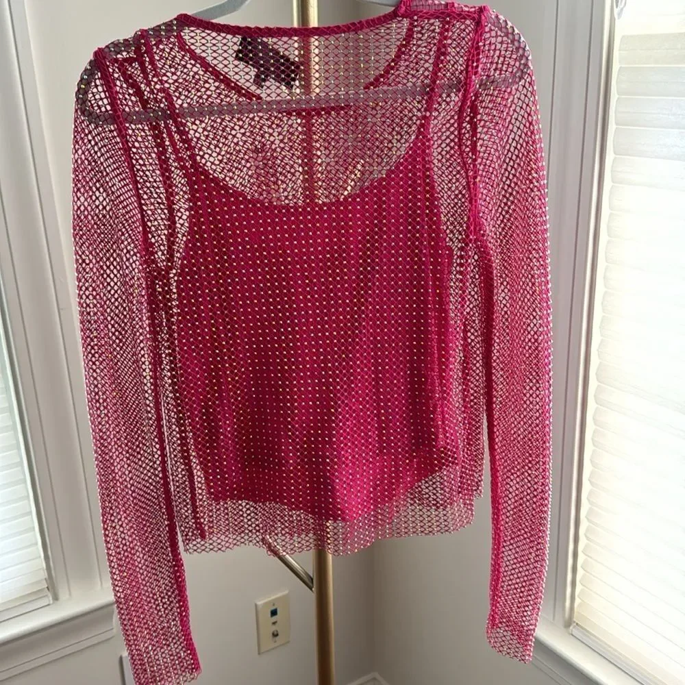 Sunday in Brooklyn Mesh Shine Top Hot Pink